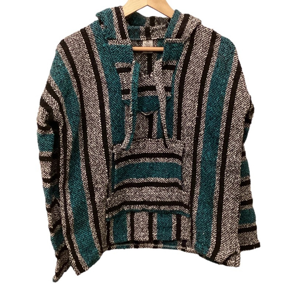 Surfer Baja Hippie Hoodie Men’s Unisex Medium Black White Teal Made In Mexico